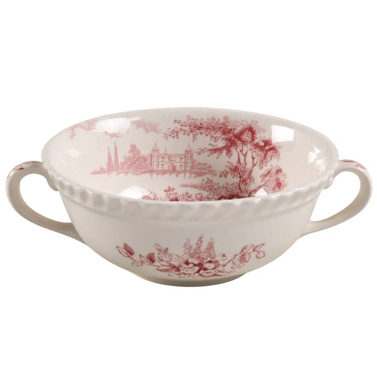Castle On The Lake Pink Red Flat Cream Soup Bowl