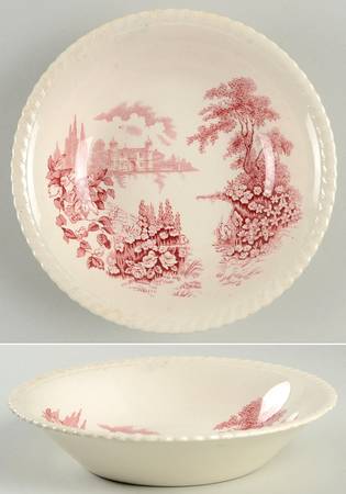 Castle On The Lake Pink Red Coupe Soup Bowl by Johnson Brothers