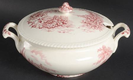 Castle On The Lake Pink Red Tureen &  Lid
