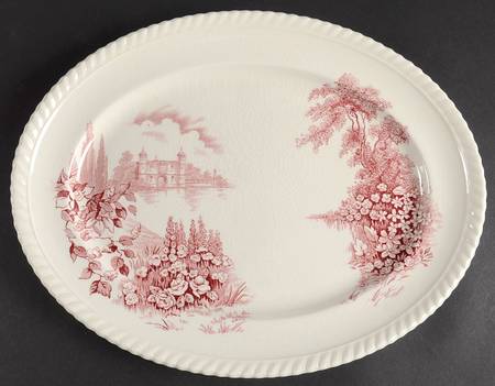 Castle On The Lake Pink Red 12" Oval Serving Platter
