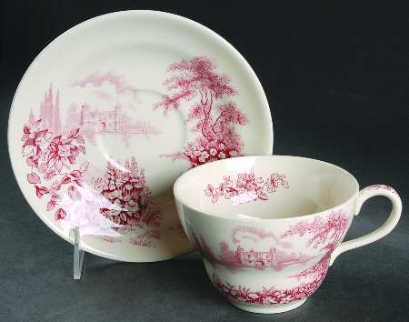 Castle On The Lake Pink Red Oversized Cup & Saucer Set