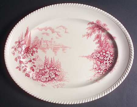 Castle On The Lake Pink Red 16" Oval Serving Platter