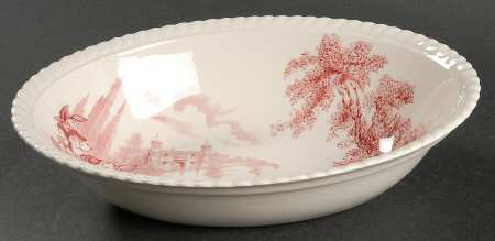 Castle On The Lake Pink Red 9" Oval Vegetable Bowl