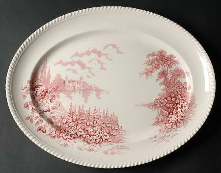 Castle On The Lake Pink Red 17" Oval Serving Platter