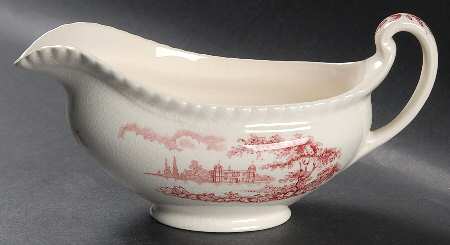 Castle On The Lake Pink Red Gravy Boat