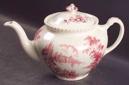 Castle On The Lake Pink Red Teapot & Lid