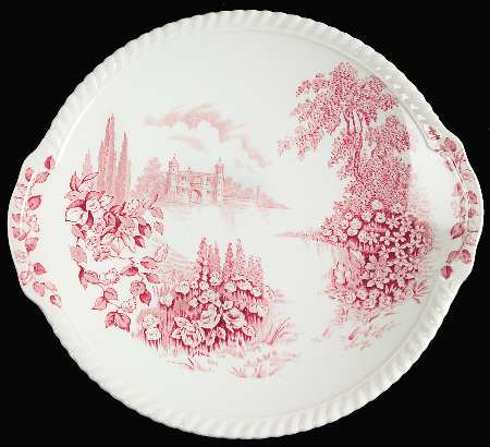Castle On The Lake Pink Red Handled Cake Plate