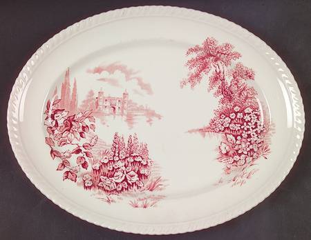 Castle On The Lake Pink Red 12" Oval Serving Platter