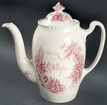 Castle On The Lake Pink Red Coffee Pot & Lid