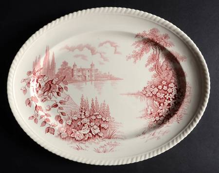 Castle On The Lake Pink Red 13" Oval Serving Platter