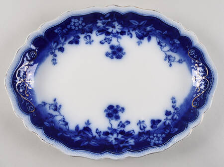 Clayton (Flow Blue, Gold Trim) 14" Oval Serving Platter