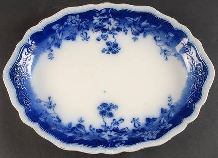 Clayton (Flow Blue, Gold Trim) 16" Oval Serving Platter
