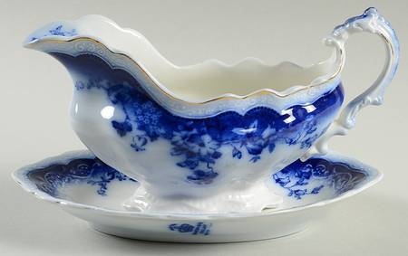 Clayton (Flow Blue, Gold Trim) Gravy Boat & Underplate/Relish