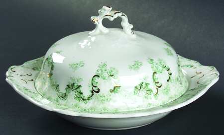 Cloverly Green (Gold Accent, No Trim) Round Covered Butter