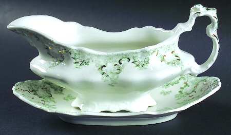 Cloverly Green (Gold Accent, No Trim) Gravy Boat & Underplate/Relish