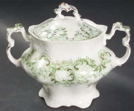 Cloverly Green (Gold Accent, No Trim) Sugar Bowl & Lid