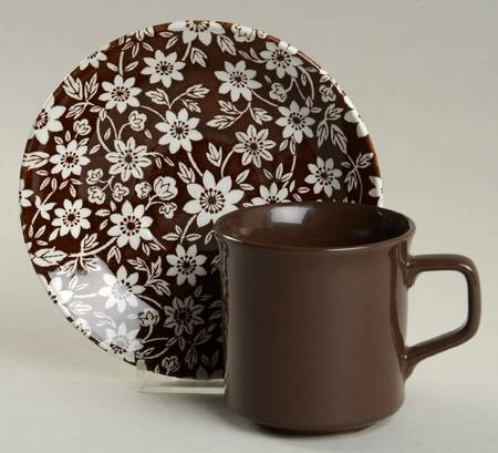 Country Cupboard Brown Flat Cup & Saucer Set