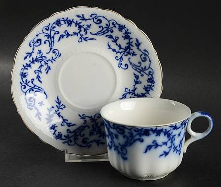 Coral (Flow Blue) Flat Cup & Saucer Set