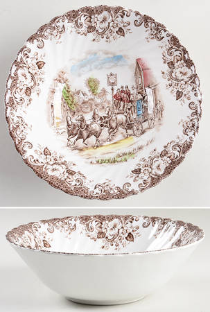 Coaching Scenes Brown Multicolor 8" Round Vegetable Bowl