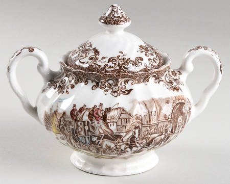 Coaching Scenes Brown Multicolor Sugar Bowl & Lid