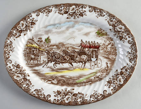Coaching Scenes Brown Multicolor 13" Oval Serving Platter