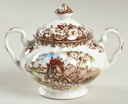 Coaching Scenes Brown Multicolor Mini Sugar Bowl & Lid