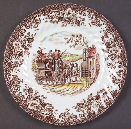 Coaching Scenes Brown Multicolor Dessert/Pie Plate