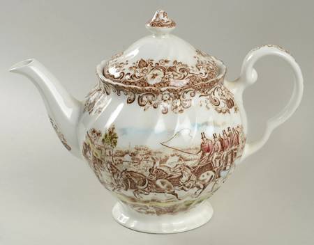 Coaching Scenes Brown Multicolor Teapot & Lid