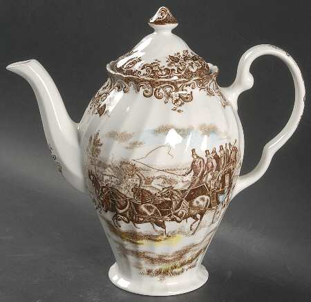 Coaching Scenes Brown Multicolor Coffee Pot & Lid