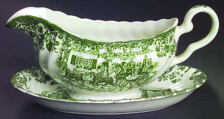 Coaching Scenes Green Gravy Boat & Underplate/Relish