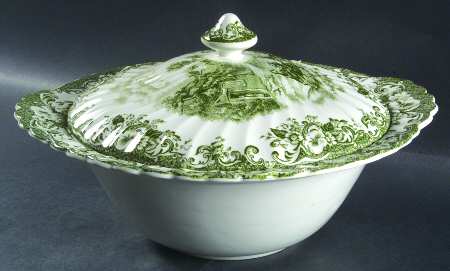 Coaching Scenes Green Large Round Covered Vegetable