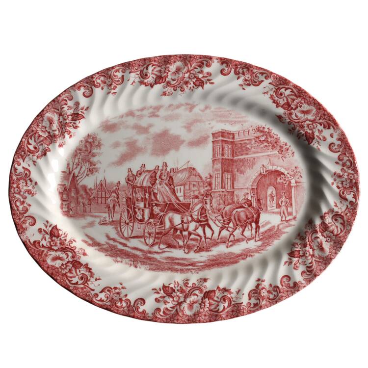 Coaching Scenes Pink 12" Oval Serving Platter by Johnson Brothers