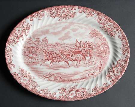 Coaching Scenes Pink 13" Oval Serving Platter