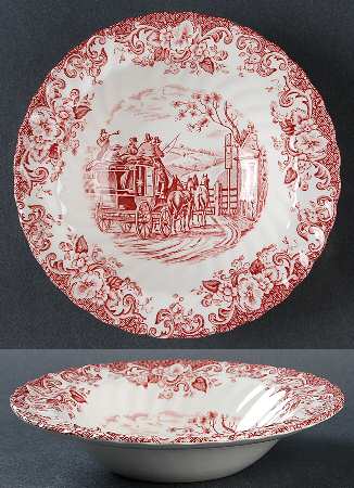 Coaching Scenes Pink Rim Fruit/Dessert (Sauce) Bowl