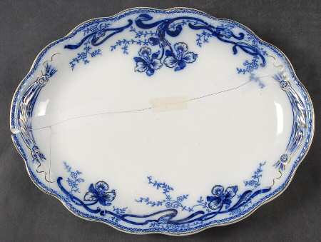 Delmonte (Flow Blue, Gold Accent) 10" Oval Serving Platter
