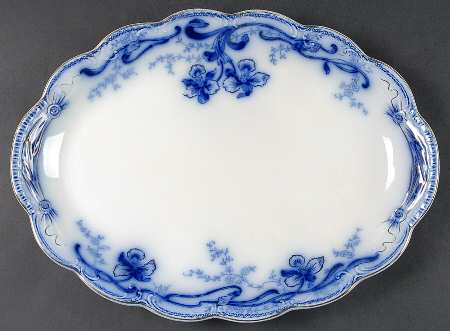 Delmonte (Flow Blue, Gold Accent) 14" Oval Serving Platter