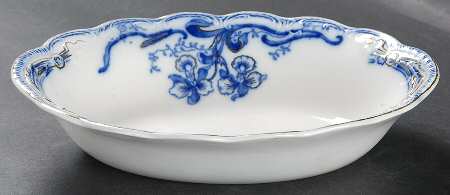 Delmonte (Flow Blue, Gold Accent) 8" Oval Vegetable Bowl