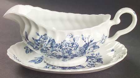 Devon Sprays Blue Gravy Boat & Underplate