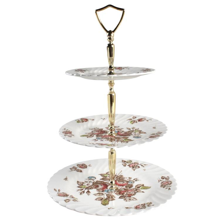 Devon Sprays Brown Multicolor 3-Tiered Serving Tray (DP, SP, BB)