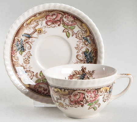 Devonshire Brown Multicolor Flat Cup & Saucer Set