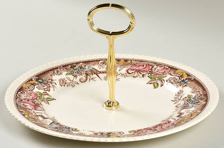 Devonshire Brown Multicolor Round Serving Plate with Center Handle (Dp) Hc