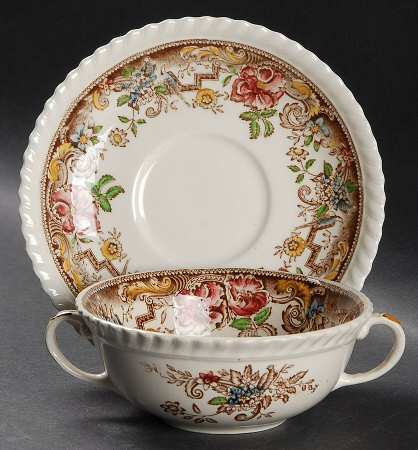 Devonshire Brown Multicolor Flat Cream Soup Bowl & Saucer Set