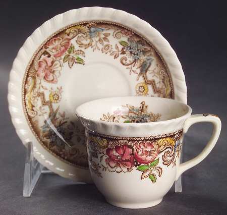 Devonshire Brown Multicolor Flat Demitasse Cup & Saucer Set