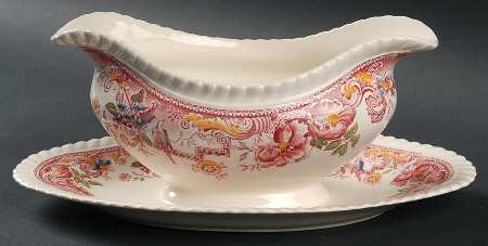 Devonshire Red Multicolor Gravy Boat with Attached Underplate