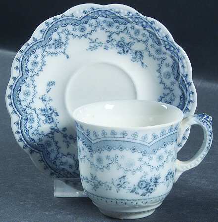 Dorothy (Blue Transfer, No Trim) Flat Demitasse Cup & Saucer Set