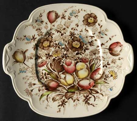 Dover Brown Multicolor Handled Cake Plate