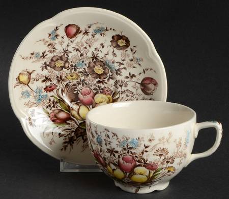 Dover Brown Multicolor Flat Cup & Saucer Set