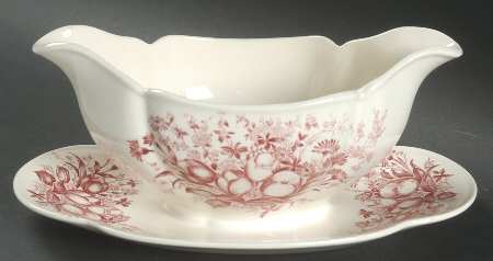 Dover Red Gravy Boat with Attached Underplate