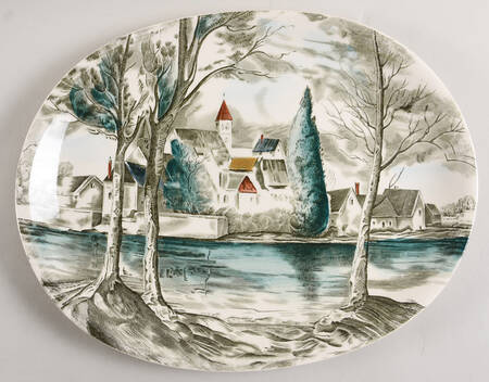 Dream Town Green Multicolor 14" Oval Serving Platter