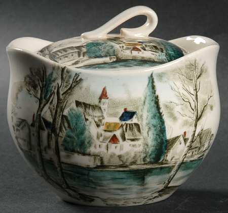 Dream Town Green Multicolor Sugar Bowl & Lid